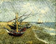 Vincent Van Gogh fiskear pa stranden vid saintes-mariesbat France oil painting artist